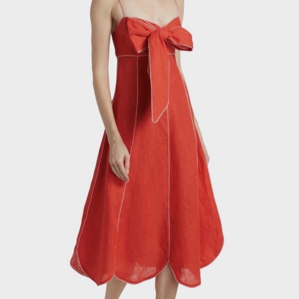 FARM Rio Vibrant Red Midi Dress with Bow